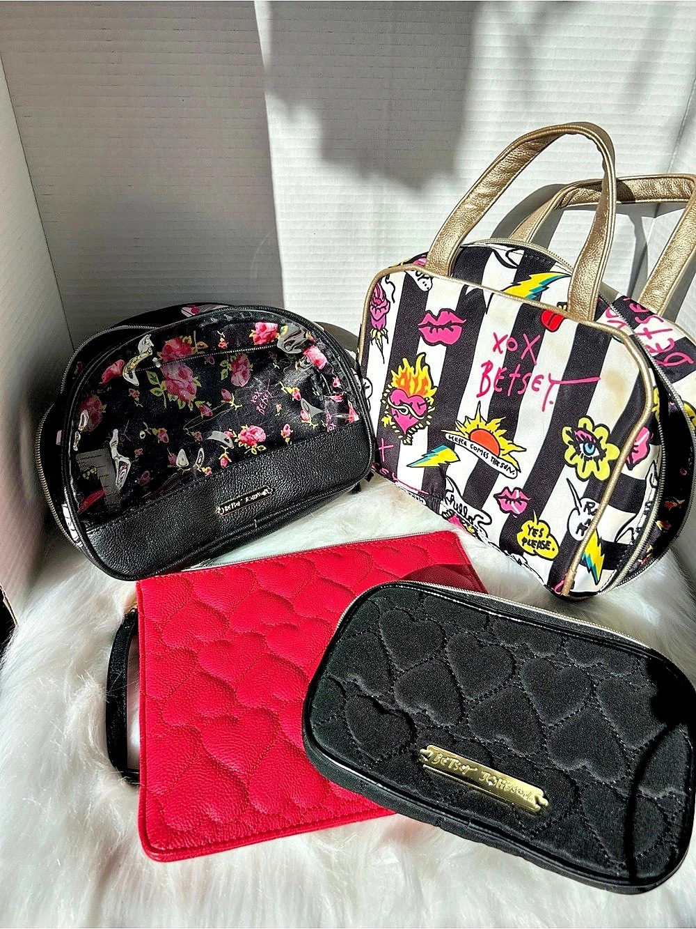 4 x Betsey Johnson Floral Cosmetic Bag Set